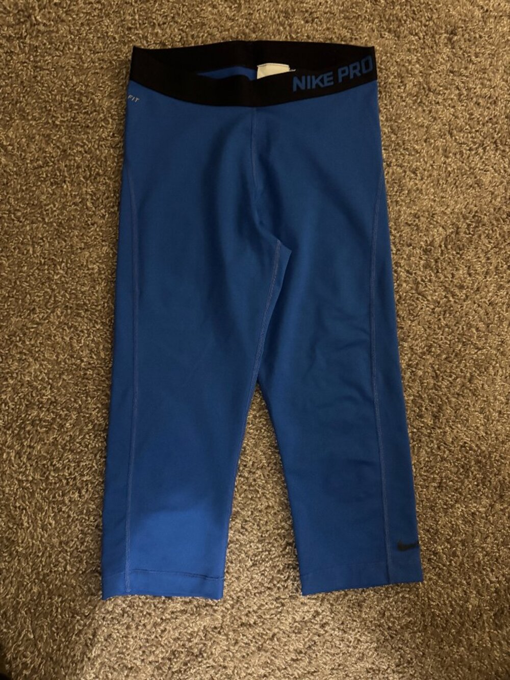 Nike Pro DriFit Blue Black Waistband Cropped Compression Leggings